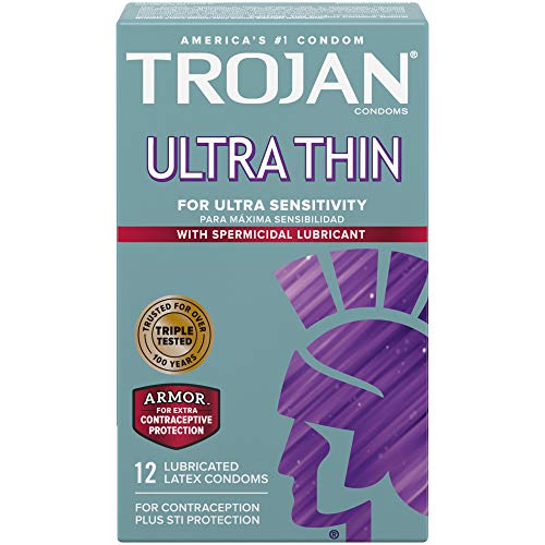 Trojan Condom Sensitivity Ultra Thin Spermicidal, 12 Count