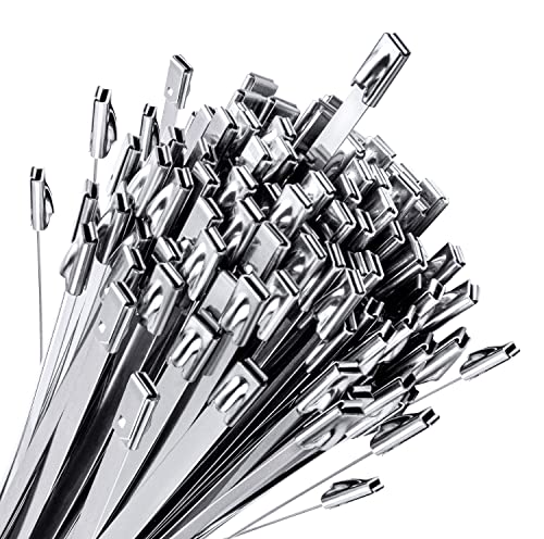 Sinlon Chain Link fence Ties 100pcs Multi-Purpose Self-Locking Metal Zip Ties Stainless Steel Zip Ties 11.8inch，Suitable For fixed Fence Thermal Insulation Shield Outdoor and Workshop Etc