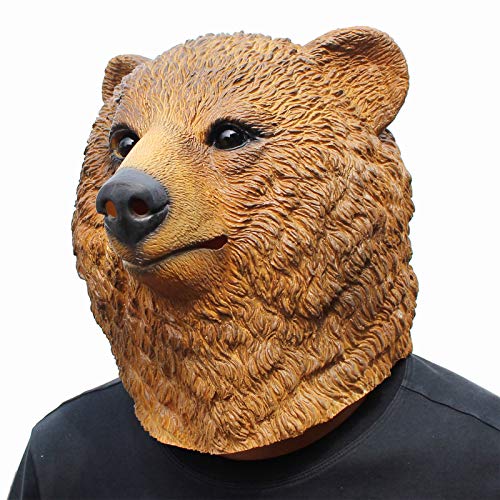 CreepyParty Deluxe Halloween Costume Party Latex Animal Head Mask Brown Bear