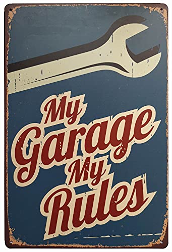 ERLOOD My Garage My Rules Retro Vintage Decor Metal Tin Sign 12 X 8 Inches