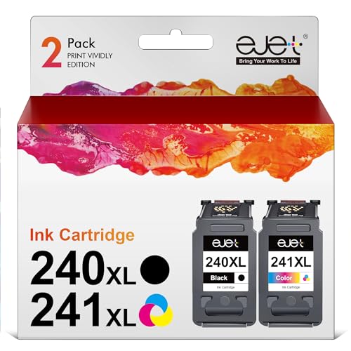 ejet Remanufactured Ink Cartridge High Capacity [Latest Version] Replacement for Canon Ink Cartridges 240 and 241 PG 240 for Pixma MG3620 TS5120 MG2120 MG3520 MX452 MX512 MX532 MX472 Printer (2 Pack)