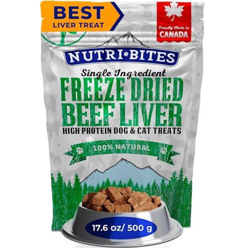 Nutri Bites Liver Treats for Dogs & Cats, High-Protein Freeze Dried Beef Liver Snacks, Single Ingredient, No Additives, Perfect for Training, Sensitive Diets, Value Bulk Pack 17.6 oz