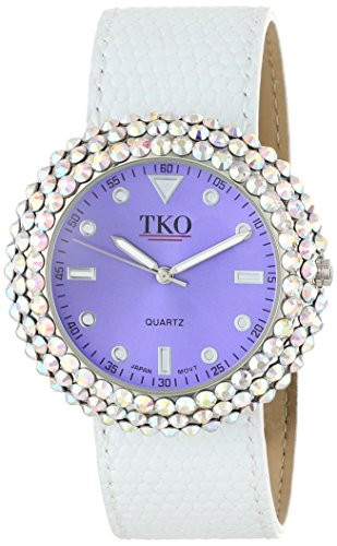 TKO ORLOGI Women's TK618-PW Purple White Crystal Leather Slap Watch
