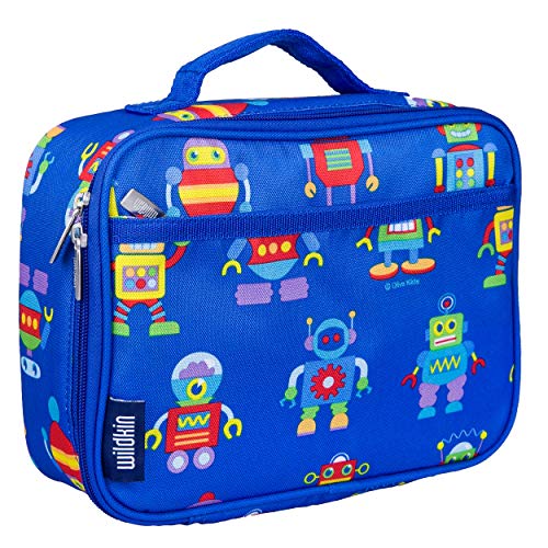 Wildkin Kids Insulated Lunch Box Bag for Boys & Girls, Reusable Kids Lunch Box is Perfect for Early Elementary Daycare School Travel, Ideal for Hot or Cold Snacks & Bento Boxes (Robots)