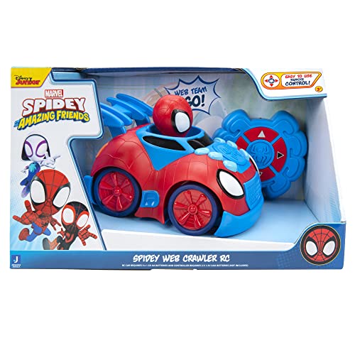 Marvel Spidey and His Amazing Friends Web Crawler RC - Remote-Controlled Vehicle - Features Built-in Super Hero with 4 Controller Functions, Blue & Red