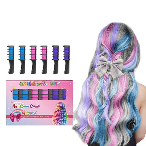 MSDADA New Hair Chalk Comb Temporary Hair Color Dye for Girls Kids with Light Color Hair, Washable Hair Chalk for Girls Age 4 5 6 7 8 9 10 Birthday Cosplay DIY, Children's Day (Blue & Pink & Purple)