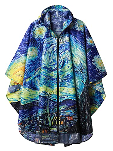 SaphiRose Adults Rain Poncho Waterproof Raincoat Hood with Pocket(The Starry Night)