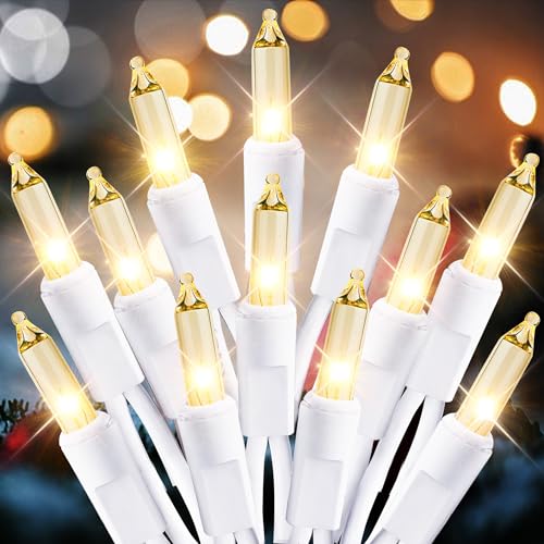 Dirnun Christmas Lights Clear White 150 Count Incandescent Lights UL Certified Connectable Christmas Tree Lights with White Wires for Indoor Outdoor Xmas, Wedding, Holiday, Party, Home Decorations