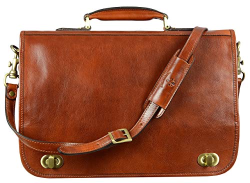 Time Resistance Leather Briefcase for Men - Italian Full Grain Leather Laptop Bag - Messenger Bag - Gift Box Included