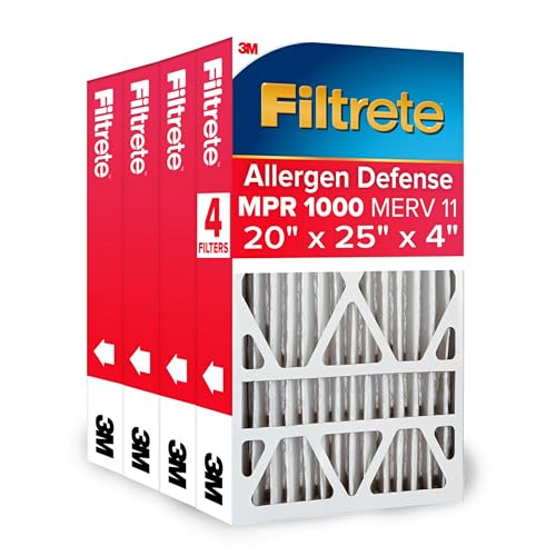 Filtrete 20x25x4 Air Filter, MPR 1000, MERV 11, Allergen Defense 12-Month Deep Pleated 4-Inch Air Filters, 4 Filters