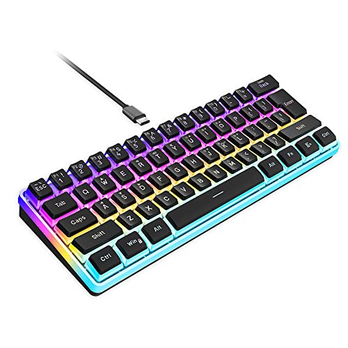 Snpurdiri 60% Wired Gaming Keyboard, Pudding Keycaps with Translucent Layer,RGB Ultra-Compact Mini Keyboard, Waterproof Small 61 Keys Keyboard for Office/Gaming(Black)