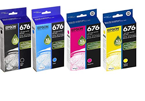 Genuine Epson 676XL DURABrite Ultra Color (Black,Cyan,Magenta,Yellow) Ink Cartridge 4-Pack (Includes 1 each of T676XL120,T676XL2