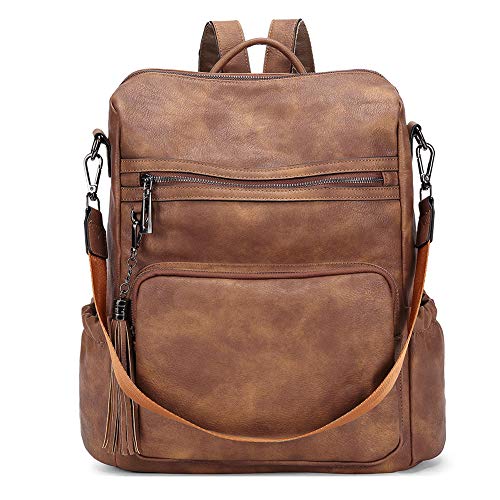 CLUCI Backpack Purse for Women Large Womens Backpack Leather Travel Backpack Fashion Backpack Purse Designer Ladies Shoulder Bags with Tassel Two-toned Brown