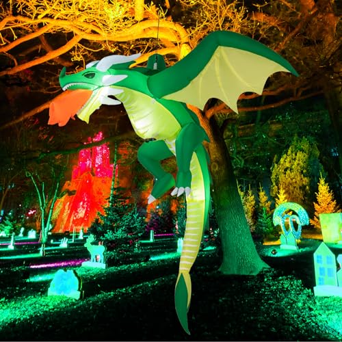 Tangkula 5.2 FT Hanging Halloween Inflatable Decoration, Blow-up Flying Fire-Breathing Dragon with Huge Wings & Built-in LED Lights, Indoor & Outdoor Halloween Party Decoration for Yard, Porch
