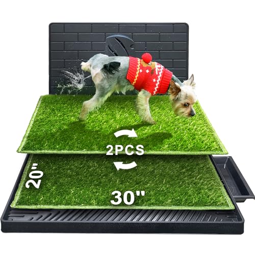 Hompet Dog Potty for Indoor or Porch, 2 Pcs Artificial Grass Training Pads with Pee Baffle, Reusable , Alternative to Puppy Pads, Portable Dog Litter Box for Small/Medium Dogs