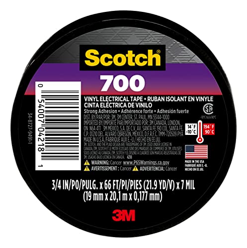 Scotch Vinyl Electrical Tape, Black, 3/4-in by 66-ft, 1-Roll