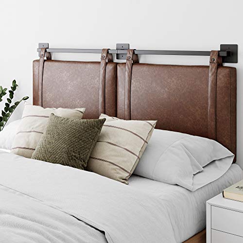 Nathan James Harlow Modern Wall Mount Hanging Headboard, Queen, Brown Faux Leather