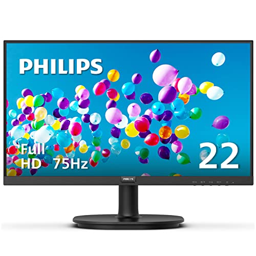 PHILIPS 22 inch Class Thin Full HD (1920 x 1080) 75Hz Monitor, VESA, HDMI & VGA Port, 4 Year Advance Replacement Warranty, 221V8LN