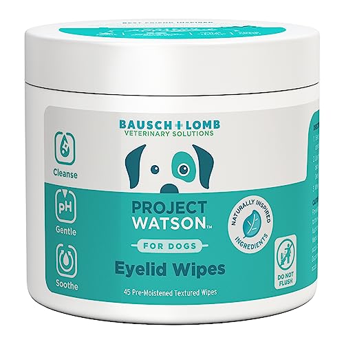 Project Watson Bausch + Lomb Dog Eyelid Wipes, Tear Stain Removing Wipe, Micellar Technology That Cleanses and Hydrates, Aloe & Licorice, Paraben & Fragrance Free, 45 Pre-Moistened Textured Wipes