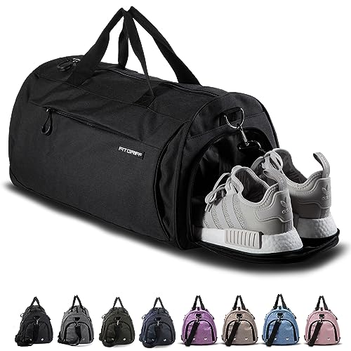 Fitgriff Gym Bag V1 for Men & Women with Shoe & Wet Compartment - Duffle Bag for Travel, Sports, Fitness & Workout (Full Black, 23 x 12 x 12″ (Medium))