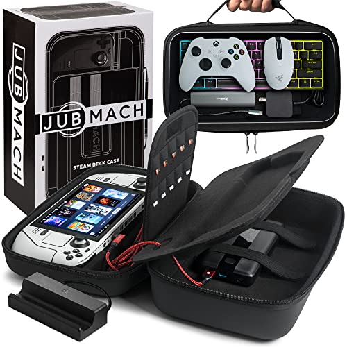 Jubmach Deluxe Steam Deck Case - Connect & Charge in the Case Design - Holds Large Powerbanks, Dock & Accessories for Travel