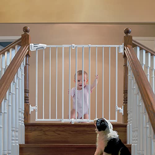 Babelio 26-43' No Bottom Bar Baby Gate for Babies, Elders and Pets, 2-in-1 Hardware Mount Dog Gate for The House, Stairs and Doorways, Safety Pet Gates with Large Walk Thru Door, White