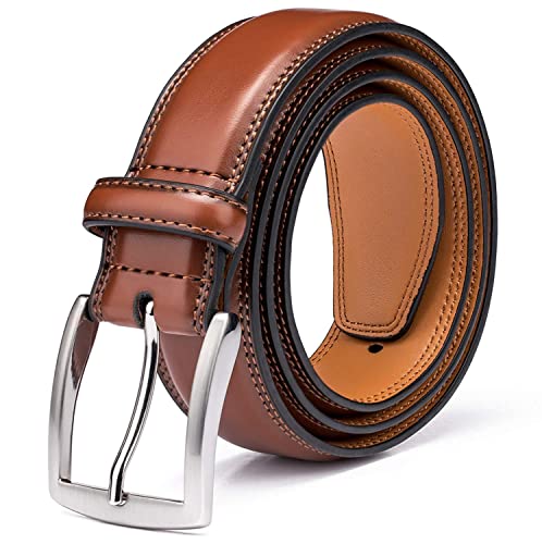KM Legend Men's Genuine Leather Dress Belt with Premium Quality - Classic & Fashion Design for Work Business and Casual (esBrown, 34)