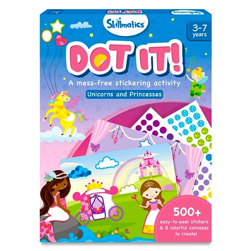 Skillmatics Art Activity - Dot It Unicorns & Princesses, No Mess Sticker Art for Kids, Craft Kits, DIY Activity, Gifts for Boys & Girls Ages 3, 4, 5, 6, 7, Travel Toys