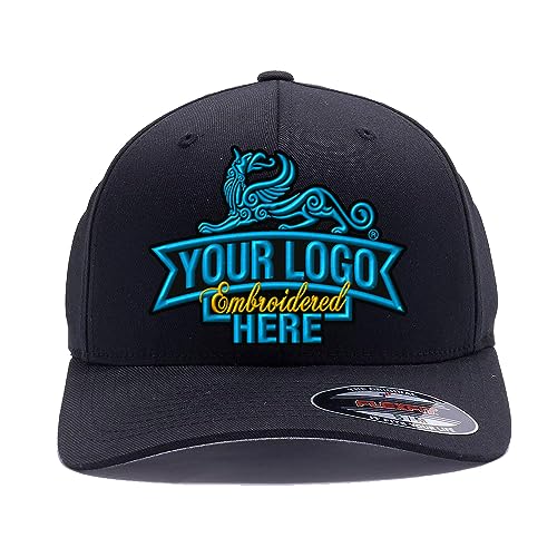 Custom Embroidered Flexfit hat. Flexfit 6277/6477 Baseball Cap. Place Your Own Logo or Design (S/M, Black)