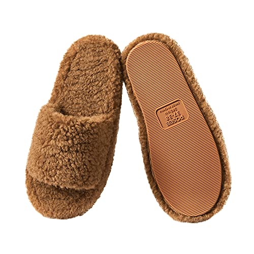 posee Fuzzy Memory Foam Slippers for Women, Fluffy Open Toe Slippers Curly Fur Cozy Flat Spa Slide Slippers Comfy Soft Non-Slip House Shoes Indoor and Outdoor, Warm Gift