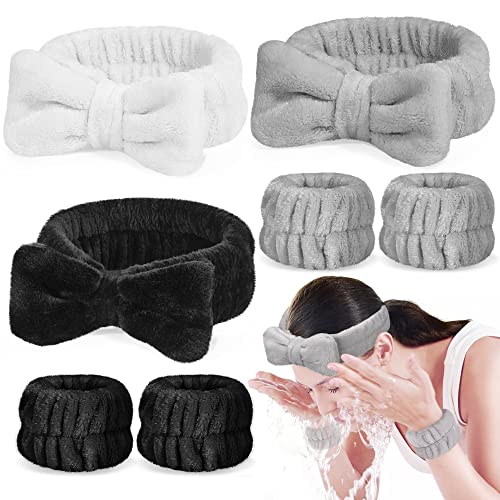 Crosize 7 Pack Face Wash Headband and Wristband Set for Women, Cute Spa Skin Care Headband for Washing Face, Terry Cloth Facia Headband and Wrist Towels for Washing Face, Makeup, Skincare