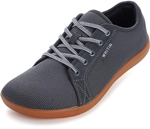 WHITIN Men's Extra Wide Width Casual Barefoot Sneakers Zero Drop Sole W81 Size 12W Minimus Minimalist Tennis Shoes Fashion Walking Grey Gum 45