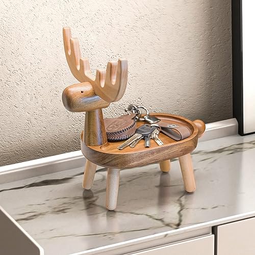 Abavivi Deer Elf Jewelry Catchall Tray Organizer Ring Holder Dish, Wood Home Decor Key Tray for Entryway Table and Desk, Funny Birthday Gifts for Women and Men