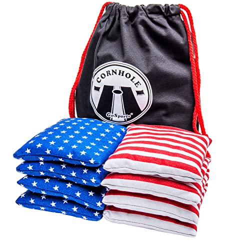 GoSports Official Regulation Cornhole Bean Bags Set (8 All Weather Bags) - America Stars and Stripes or Red and Blue - Choose Your Style
