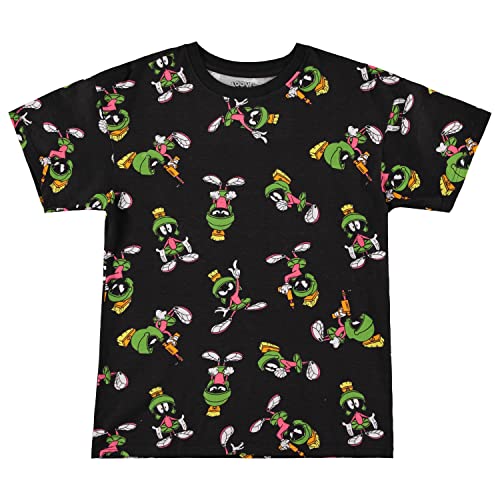 Looney Tunes Mens Marvin Shirt - Bugs Bunny Marvin The Martian and Taz Space Jam Tee - 90’s Classic Allover T-Shirt (Allover Black, X-Large)