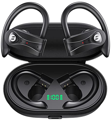 Bluetooth Headphones Noise Canceling 4 Mics Clear Call 120H Playtime Stereo Bass Sound Wireless Charging Case Over Ear Earphones LED Digital Display Headset with Earhooks for Sport Running Workout Gym