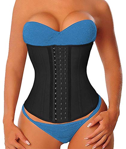 YIANNA Women's Latex Waist Trainer Long Torso Underbust Corsets Cincher Sport Girdle Body Shaper, Size XL (Black)