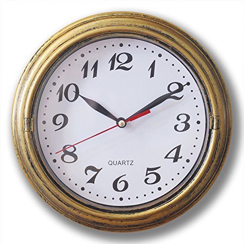 SAC SMARTEN ARTS Decor Silent Wall Clock Non-Ticking Decor Wall Clock 8 Inches Vintage Gold Metalic Looking Easy to Ready for Home/School/Hotel/Office