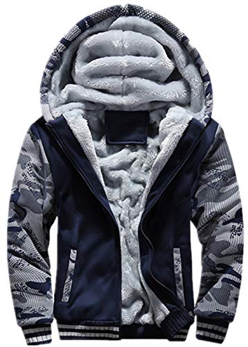 JiangWu Hoodies for Men Winter Heavyweight Fleece Sherpa Lined Zipper Sweatshirt Jackets (X-Large, B-Dark-blue)