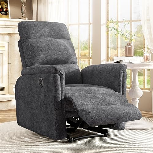 Vesgantti Recliner Chair, Ergonomic Power Recliner Chair with USB Charging, Small Electric Recliner for Adults 400lbs, Modern Fabric Chairs for Living Room, Bedroom, Home Theater, Easy Assembly, Grey