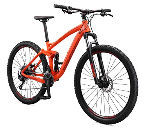 Mongoose Salvo Trail Adult Mountain Bike, 29-inch Wheels, 18-Speed Trigger Shifters, Lightweight Aluminum Medium Frame, Disc Brakes, Orange