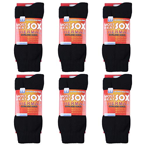 Loritta 6 Pack Thermal Socks, Warm Socks US Shoe Size -13,A-black