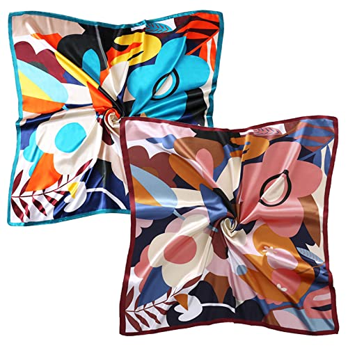vimate silk head scarf for women, 2 pack 35'' square satin hair scarf bandana for sleeping at night (2 Pack-G)