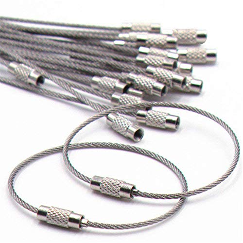 20pcs Stainless Steel Wire Keychains Aircraft Cable Cable Key Ring for Hanging ID Tags or Luggage Tags,6.3 inch 2mm