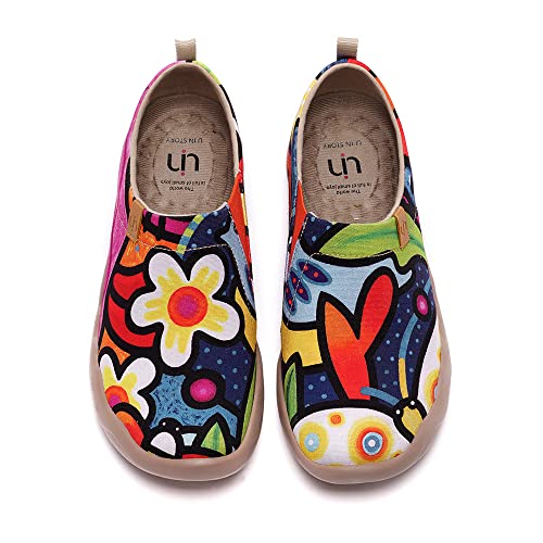 UIN Women's Flats Canvas Lightweight Slip Ons Sneakers Walking Casual Art Painted Travel Shoes Secret Garden (39)