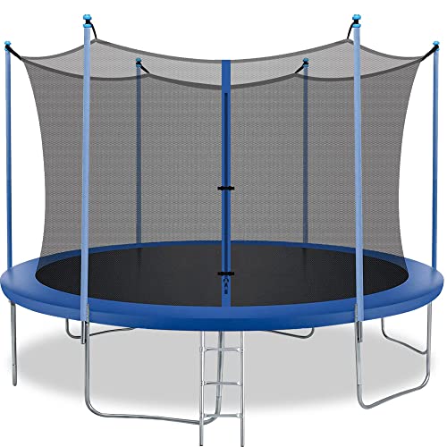 BestMassage 10FT 12FT Trampoline with Safety Enclosure Net - Combo Bounce Jump Outdoor Fitness Trampoline PVC Spring Cover Padding Exercise Trampoline for Kids and Adults