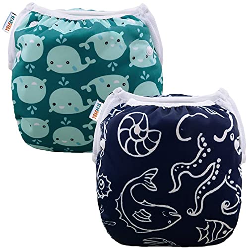 ALVABABY Mother's Day Swim Diapers 2pcs Baby & Toddler Snap One Size Reusable Adjustable Baby Boys' Swim Diapers for Swimming Lessons SW18-21