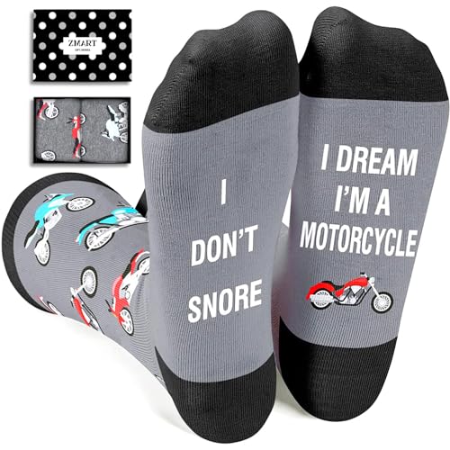 Zmart Funny Motorcycle Dirt Bike Lovers Riders Gifts For Men Women Motorcross Gifts Unique, I Don'T Snore I Dream I'M A Motorcycle Socks Stocking Stuffers
