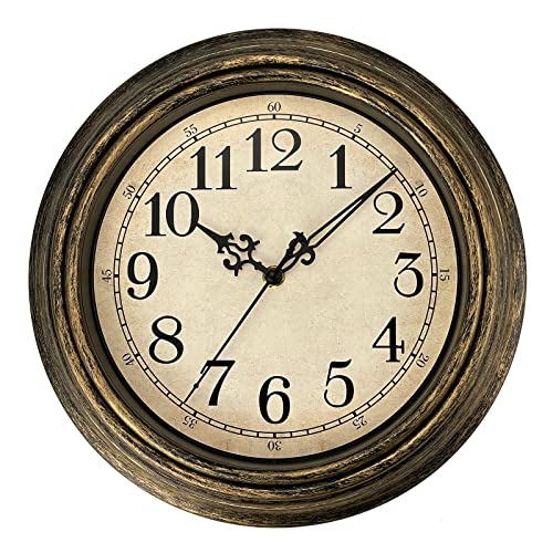 Plumeet Small Retro Wall Clock, 10'' Non Ticking Classic Silent Vintage Wall Clocks Decorative Kitchen Living Room Bedroom - Battery Operated