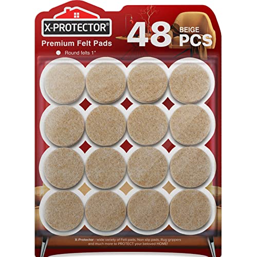 Best Felt Furniture Pads X-PROTECTOR - 48 Premium Chair Felt Pads Floor Protector for Furniture Feet Wood Hardwood Floors - Protect Your Hard Floors! (Beige)